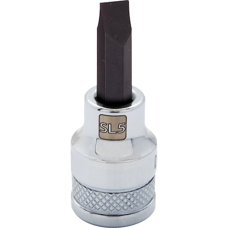 Dynamic Tools 3/8" Drive Slotted Head, Sl5 Bit Standard Length, Chrome Socket D006105